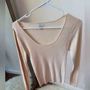 a new day Cream Ribbed Scoop Neck Women's Sweater